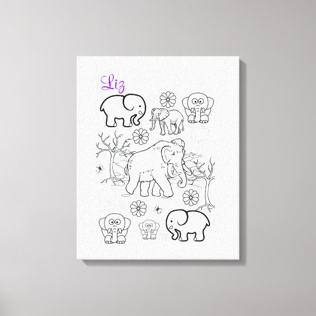 Stretched Canvas Print Colouring Elephants (Front)