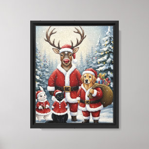 Stretched Canvas Print Cute Christmas Animals Canv