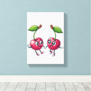 Stretched Canvas Print Cute Happy Cherry Couple