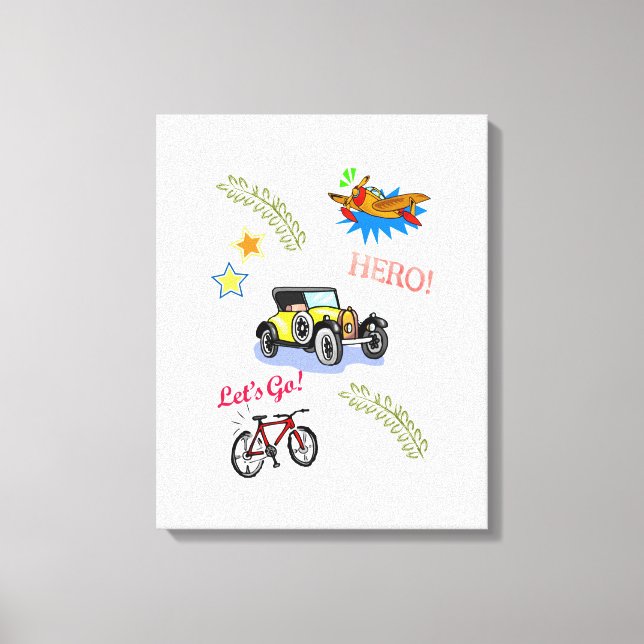 Stretched Canvas Print Hero Bicycle Car Airplane  (Front)