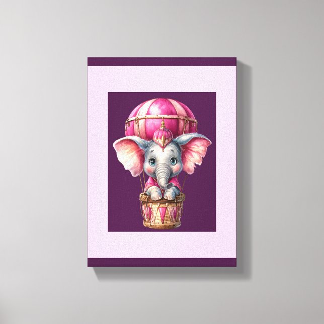 Stretched Canvas Print Light Dark Purple Elephant  (Front)