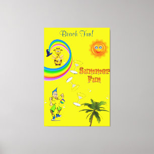 Stretched Canvas Print Rainbow Beach Fun Palm Tree