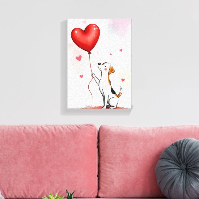 Stretched Canvas Print Red Heart Balloon Dog  (Insitu(LivingRoom))