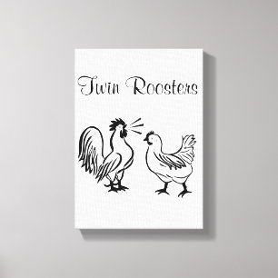 Stretched Canvas Print Roosters White