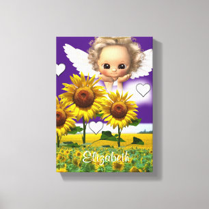 Stretched Canvas Print Sunflower Angel Purple