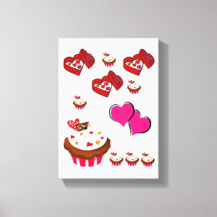 Stretched Canvas Print Valentine's Day Cupcake