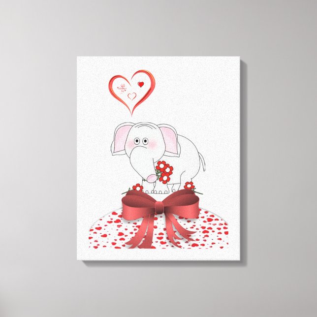 Stretched Canvas Print Valentine's Day Elephant (Front)