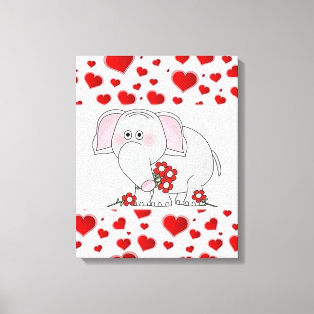 Stretched Canvas Print Valentine's Day Elephant (Front)