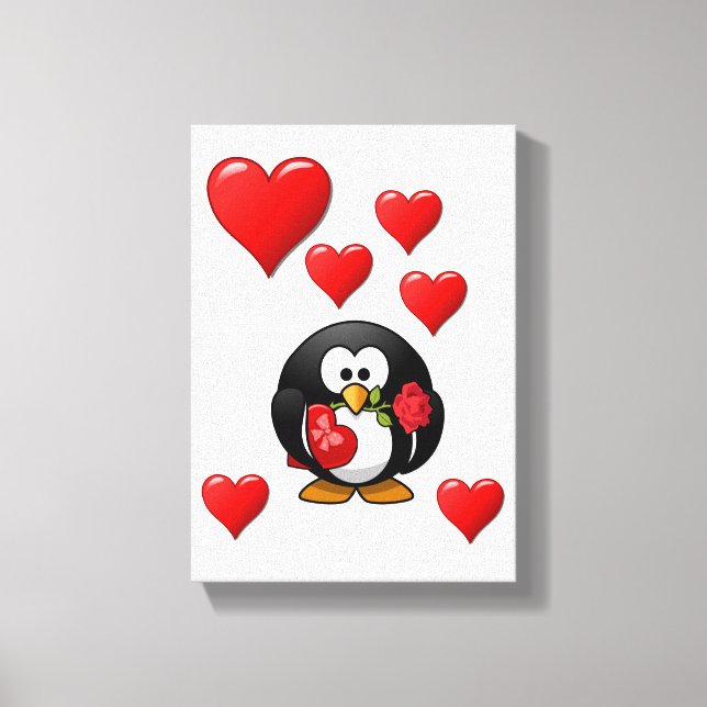 Stretched Canvas Print Valentine's Penguin (Front)