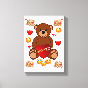 Stretched Canvas Print Valentine's Teddy Bear