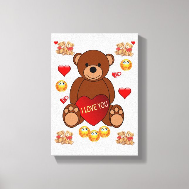 Stretched Canvas Print Valentine's Teddy Bear (Front)