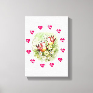 Stretched Canvas Print Valentine's Vintage Bird