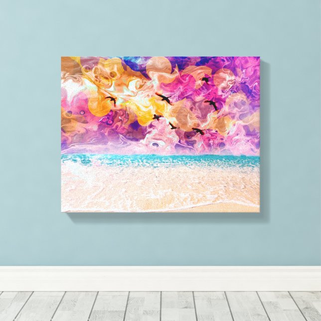 Stretched canvas print with beach (Insitu(Wood Floor))