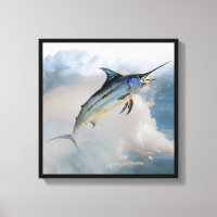 Stretched Canvas Print with Jumping Marlin