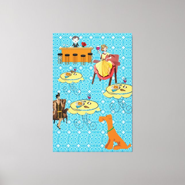 Stretched Canvas Retro Woman Dog Dinning (Front)