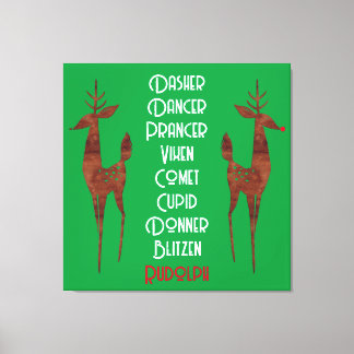 Stretched Canvas -  Santa's Reindeer -Rudolph 