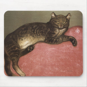 Stretched Cat on Sofa - by Theophile Steinlen Mouse Pad