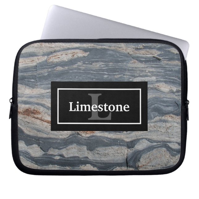 Stretched Limestone Rock Texture with Monogram Laptop Sleeve (Front)