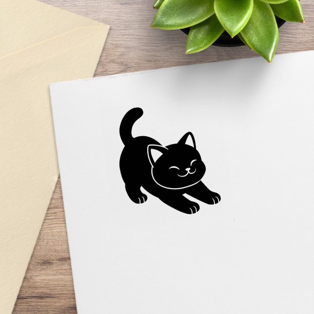 Stretching Black Cat 1x1 Rubber Stamp (Creator Uploaded)
