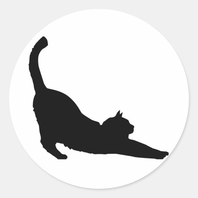 Stretching Black Cat Silhouette Classic Round Sticker (Front)