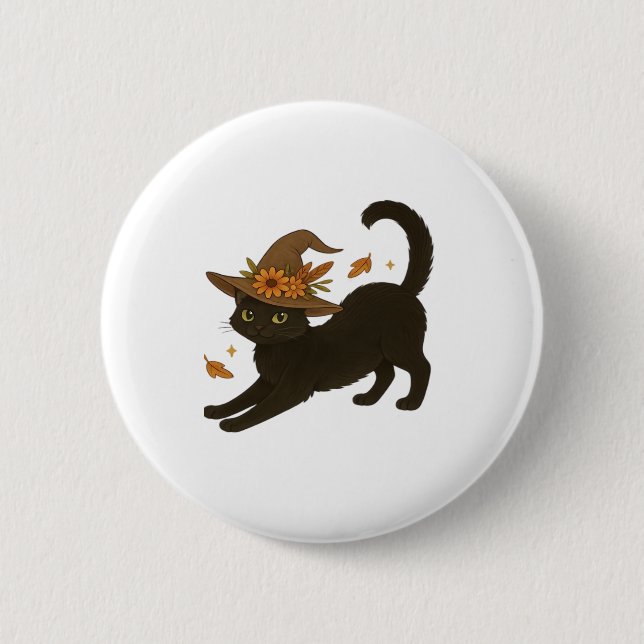 Stretching Black Cat � Witchy Autumn Classic T-Shi 2 Inch Round Button (Front)