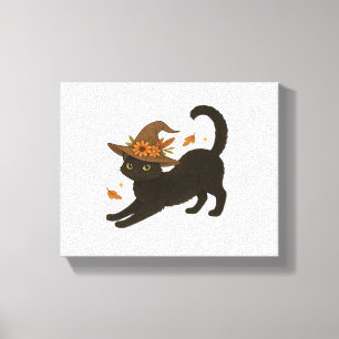 Stretching Black Cat – Witchy Autumn Classic T-Shi Canvas Print