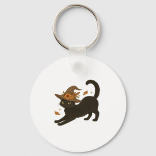 Stretching Black Cat � Witchy Autumn Classic T-Shi Keychain