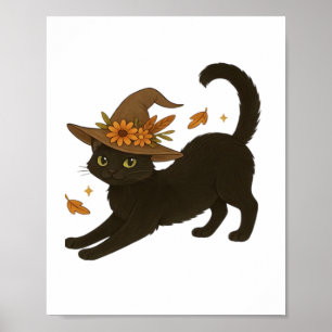 Stretching Black Cat – Witchy Autumn Classic T-Shi Poster