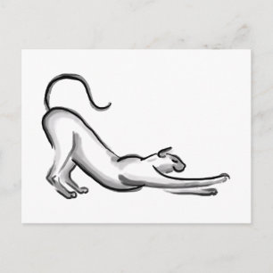 Stretching Cat Brush Painting Postcard
