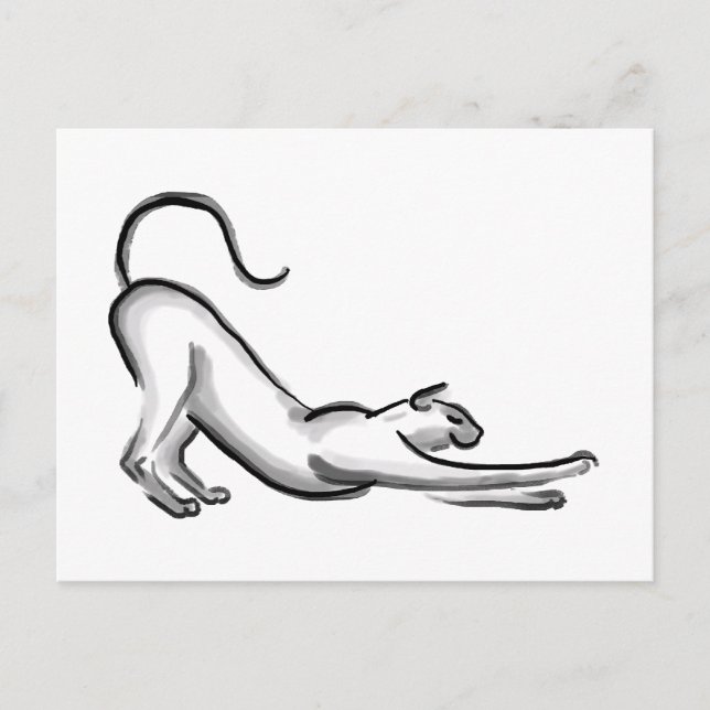 Stretching Cat Brush Painting Postcard (Front)