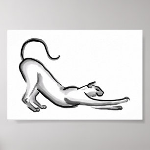 Stretching Cat Brush Painting Poster