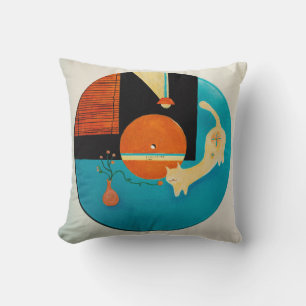 Stretching Cat Retro Record Illustration Throw Pillow