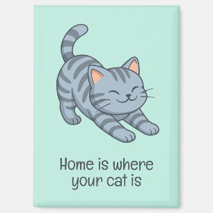 Stretching Grey Tabby Green Cat Custom Text Magnet