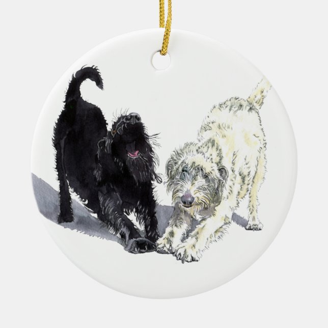 Stretching Labradoodles Ceramic Ornament (Front)