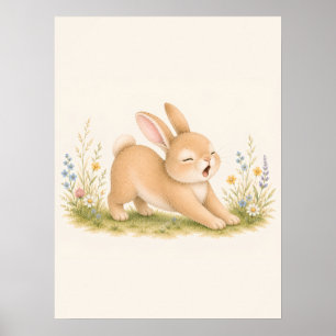 Stretching Little Bunny Nursery Poster