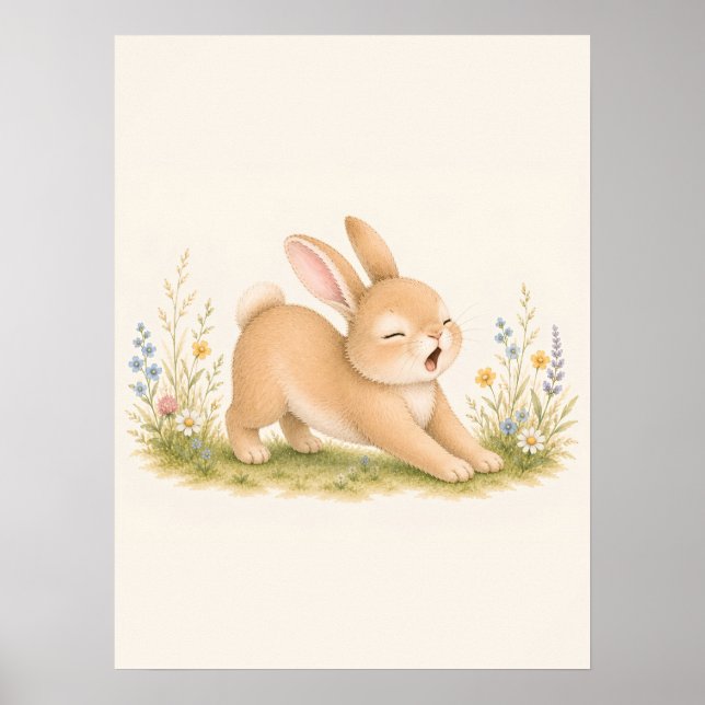 Stretching Little Bunny Nursery Poster (Front)