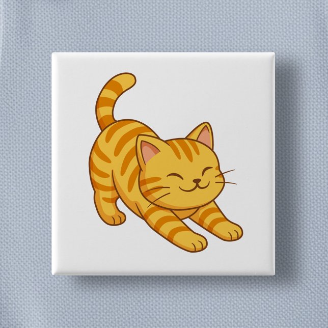 Stretching Orange Tabby Cat 2 Inch Square Button (Creator Uploaded)