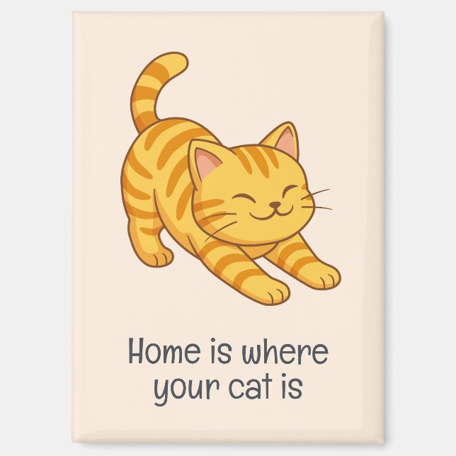 Stretching Orange Tabby Cat Beige Custom Text Magnet (Front)