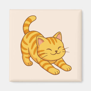 Stretching Orange Tabby Cat Beige Magnet