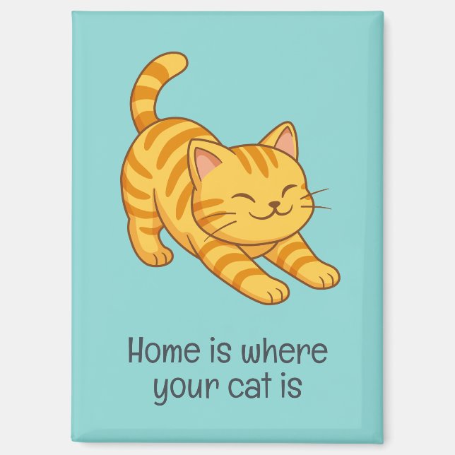 Stretching Orange Tabby Cat Green Custom Text Magnet (Front)