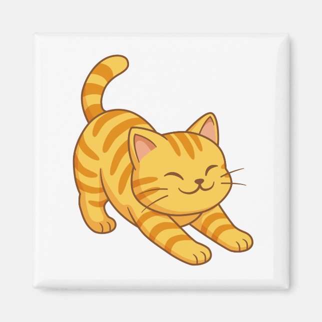 Stretching Orange Tabby Cat Magnet (Front)