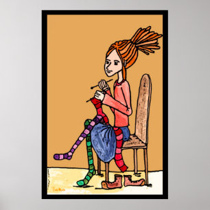 strickendes dreadlocksmädchen poster