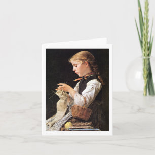 Strickendes Mädchen Knitting Girl Card