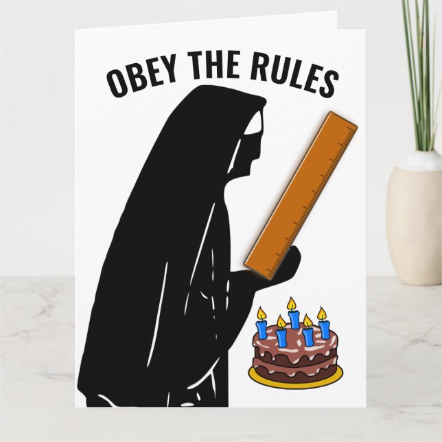 STRICT NUN WITH RULER FUNNY CATHOLIC BIRTHDAY CARD (Front)