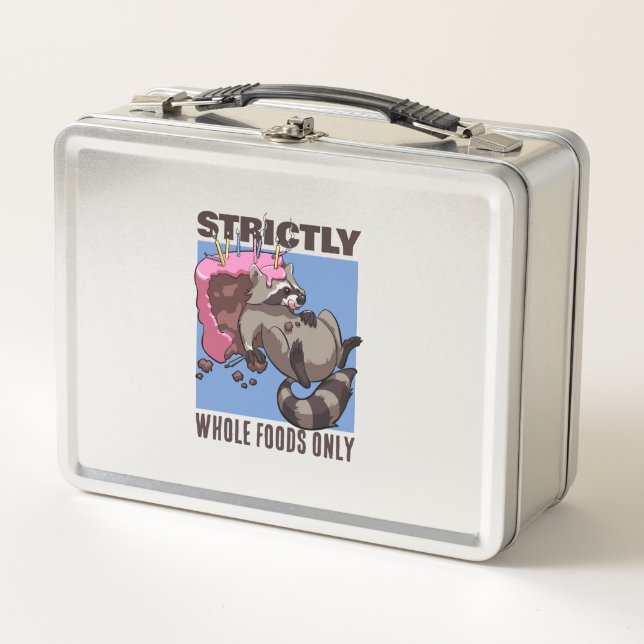 Strictly Whole Foods Only Raccoon Cake Cartoon Metal Lunch Box (Front)