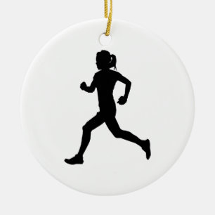 Stride in Grace: Female Marathon Runner Silhouette Ceramic Ornament