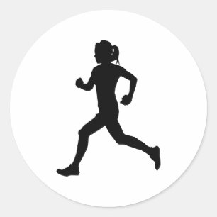 Stride in Grace: Female Marathon Runner Silhouette Classic Round Sticker