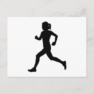 Stride in Grace: Female Marathon Runner Silhouette Postcard