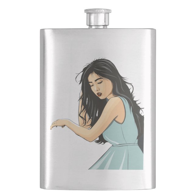 "STRIKE A POSE" ASIAN LADY HIP FLASK (Front)