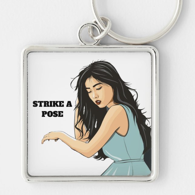 "STRIKE A POSE" ASIAN LADY KEYCHAIN (Front)